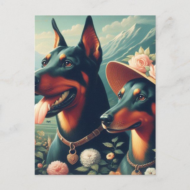 Postal Pintura de Vintage Cute Doberman (Anverso)