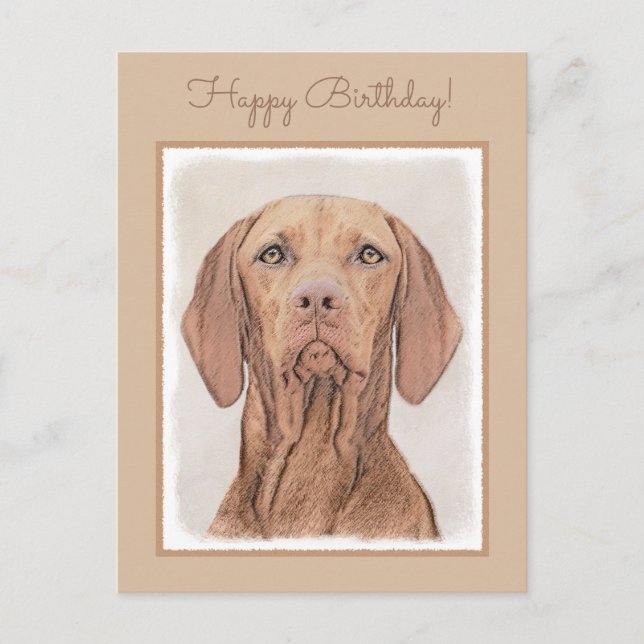Postal Pintura de Vizsla - Arte Perro Original. (Anverso)