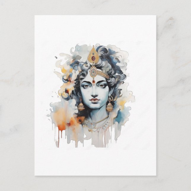 Postal Pintura de Watercolor Krishna (Anverso)