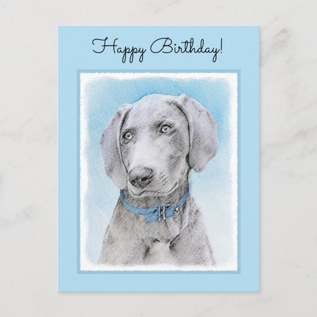 Postal Pintura de Weimaraner - Arte de Perro Original. (Anverso)