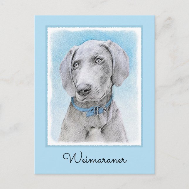 Postal Pintura de Weimaraner - Arte de Perro Original. (Anverso)