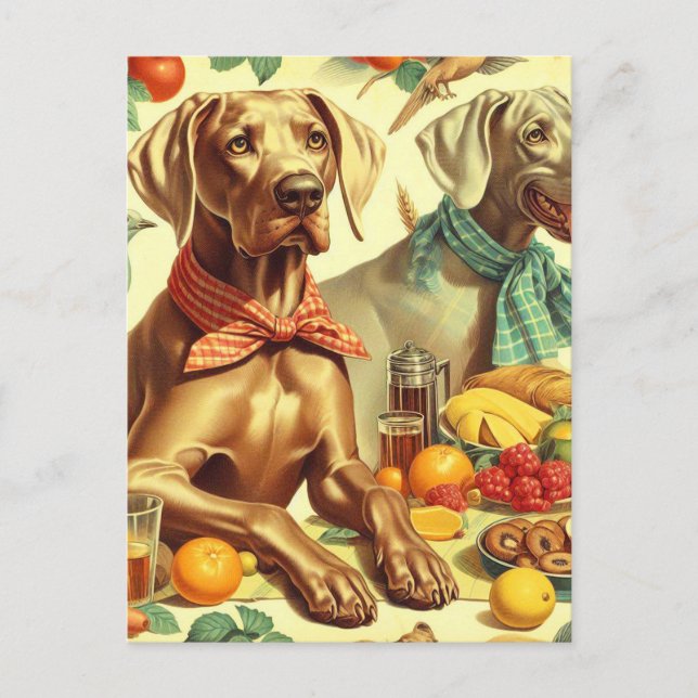 Postal Pintura de Weimaraner Vintage (Anverso)