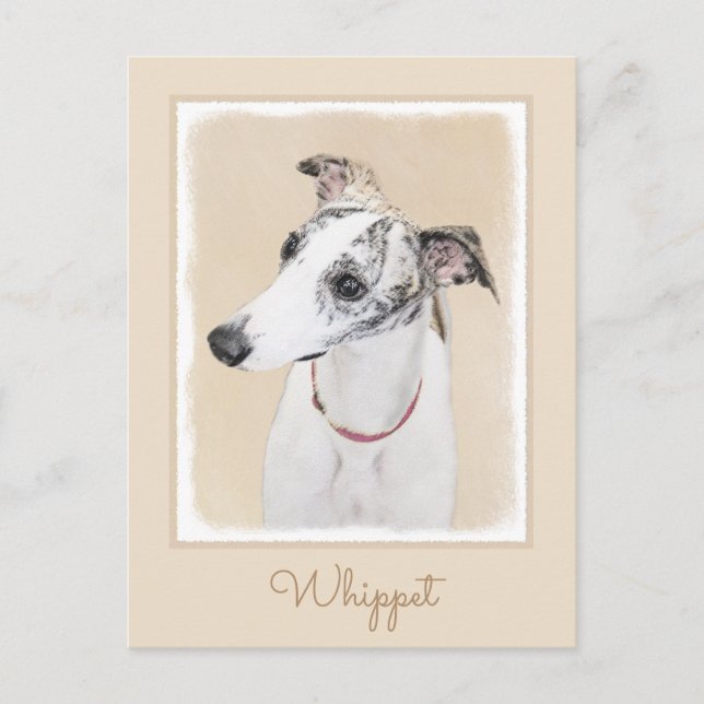 Postal Pintura de Whippet - Arte Cute Original Perro (Anverso)