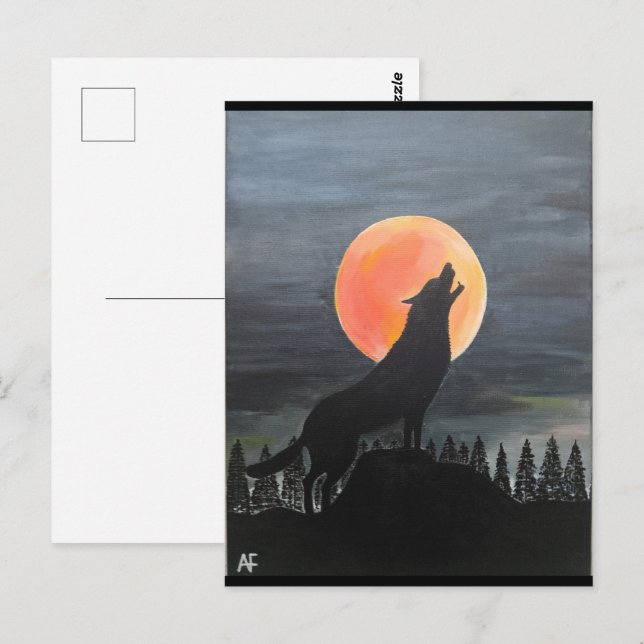 Postal Pintura de Wolf Silhouette de Alfred Fox coleccion (Anverso / Reverso)