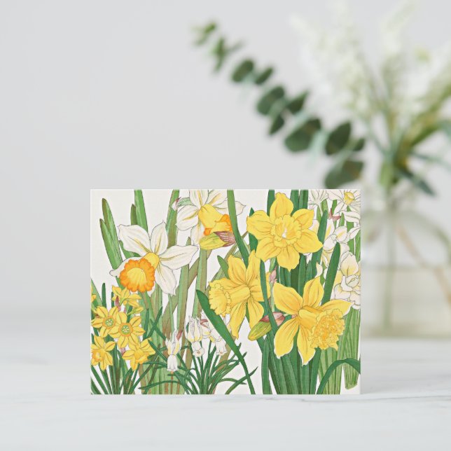 Postal Pintura de xilografía de narciso (Anverso de pie)