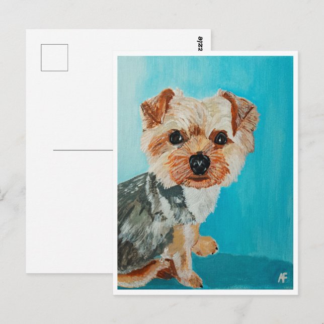 Postal Pintura de Yorkshire Terrier de Alfred Fox (Anverso / Reverso)