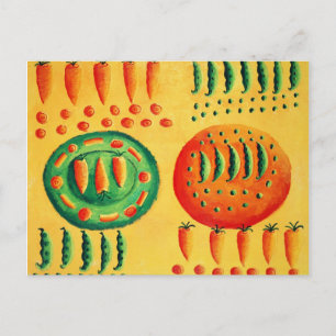 Postal Pintura de Zanahorias y Guisantes
