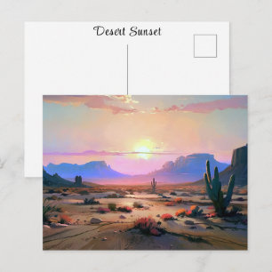 Postal Pintura del amanecer y el atardecer en el desierto