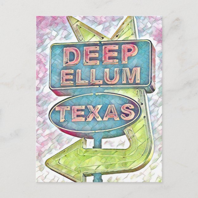 Postal Pintura del cartel de Deep Ellum, Dallas Texas (Anverso)