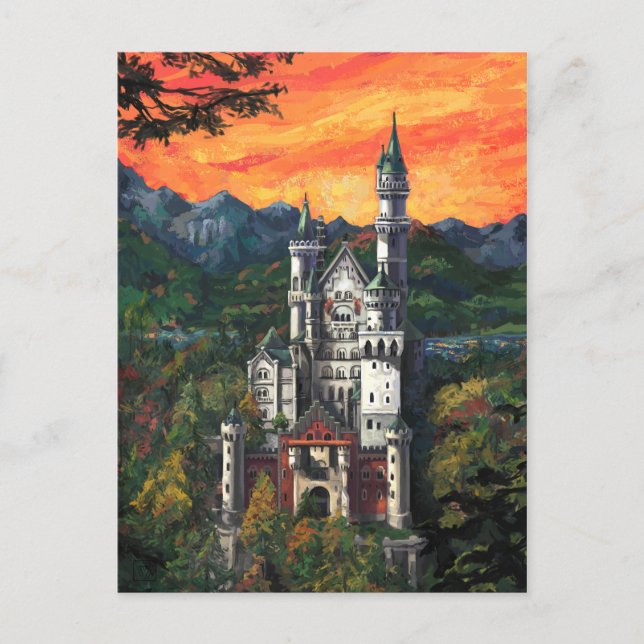 Postal Pintura del castillo Schloss Neuschwanstein (Anverso)