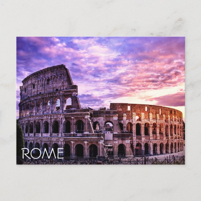 Postal Pintura del Coliseo en Roma al atardecer (Anverso)