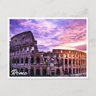 Postal Pintura del Coliseo en Roma al atardecer