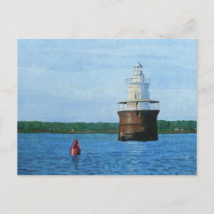 Postal Pintura del Faro del Canal de Lubec