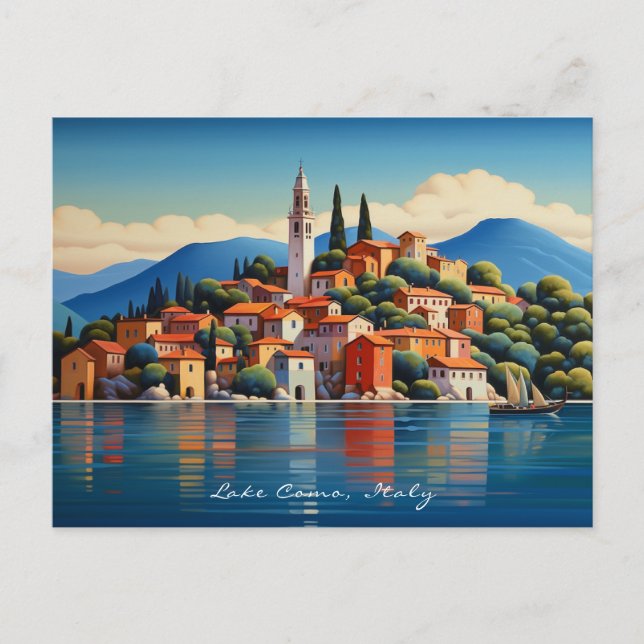 Postal Pintura del lago de Como | Viajes a Italia | Arte (Anverso)