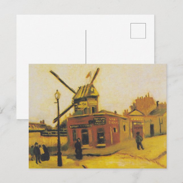 Postal Pintura del Molino de Viento de Van Gogh París Vin (Anverso / Reverso)