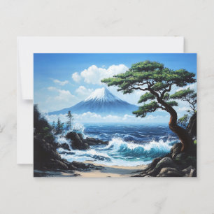 Postal Pintura del Monte Fuji Japón con vistas al océano