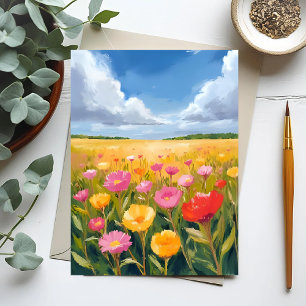 Postal Pintura del paisaje del campo de flores