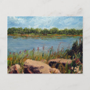 Postal Pintura del paisaje petrolero del río Misuri