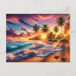 Postal Pintura del Paraíso del Atardecer Tropical