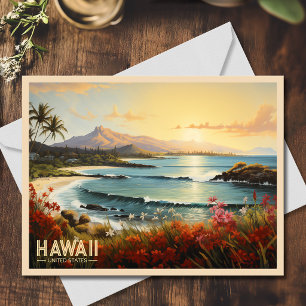Postal Pintura del paraíso tropical de la playa de Hawái 