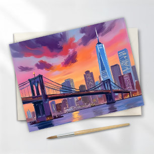 Postal Pintura del puente del horizonte de la ciudad de N