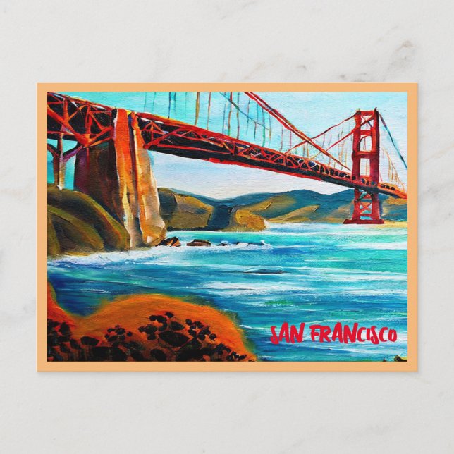 Postal Pintura del puente Golden Gate de San Francisco (Anverso)