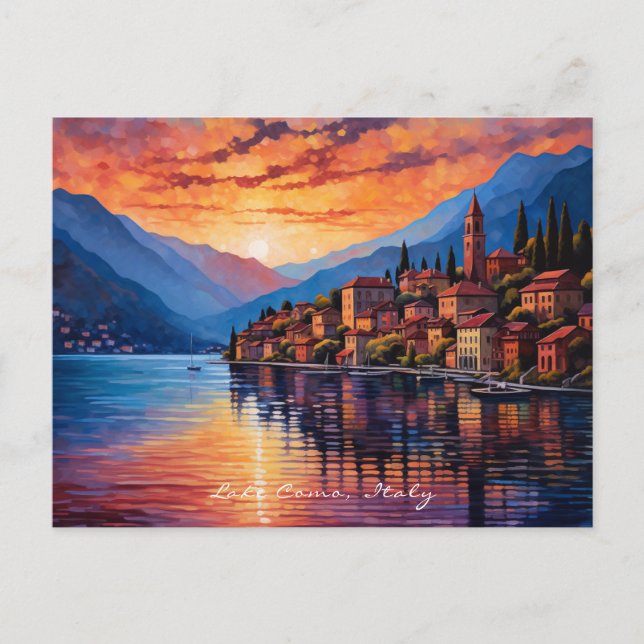 Postal Pintura del Sunset del Lago Como | Viajes a Italia (Anverso)
