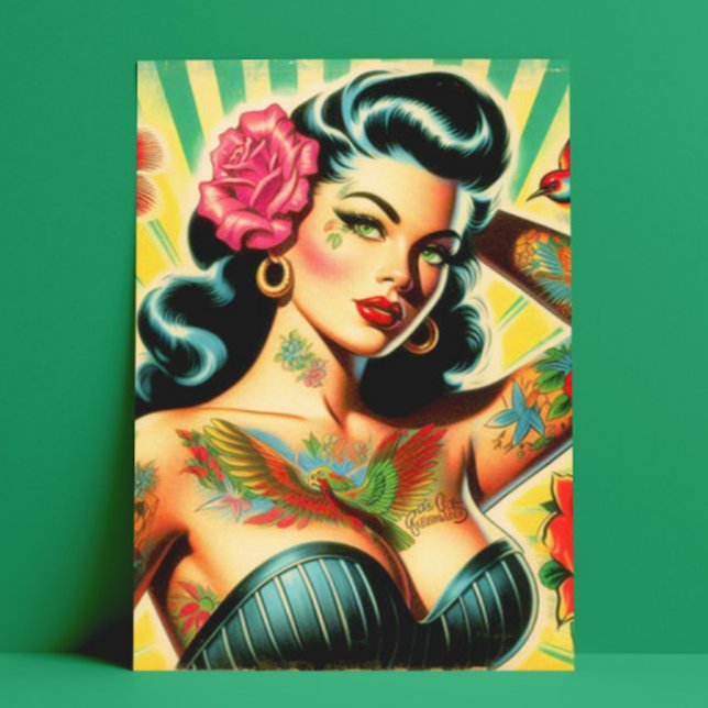 Postal Pintura del tatuaje de la vieja escuela retro (Subido por el creador)