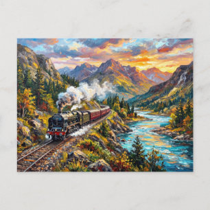 Postal Pintura del viaducto del río del locomotora vintag