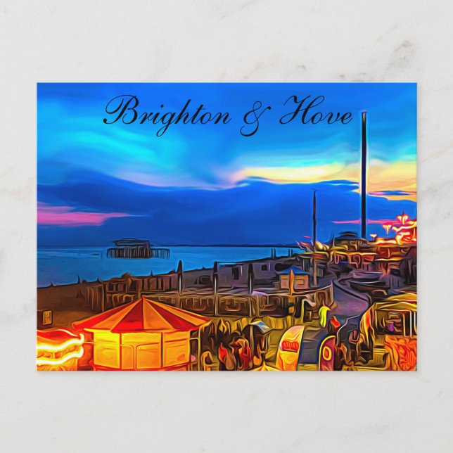 Postal Pintura digital de Brighton y Hove Beach y Sunset (Anverso)