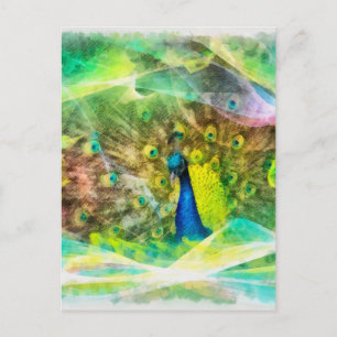 Postal Pintura digital de pavo real