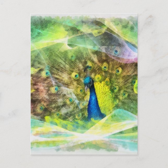Postal Pintura digital de pavo real (Anverso)