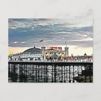 Postal Pintura digital del muelle y puesta de sol de Brig