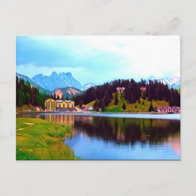 Postal Pintura digital - Lago Misurina, Italia (Anverso)