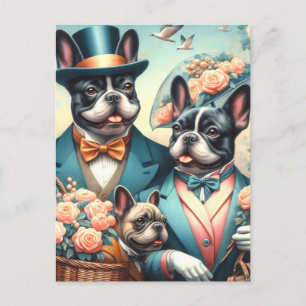 Postal Pintura divertida de Bulldog francés vintage