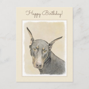 Postal Pintura Doberman Pinscher - Original Dog Art