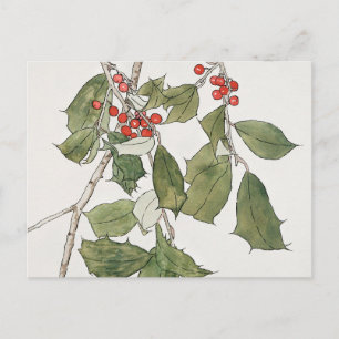 Postal Pintura en acuarela de acebo, Hannah Borger Overbe