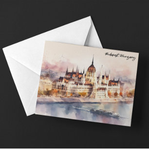 Postal Pintura en acuarela de Budapest Hungría Vista pano