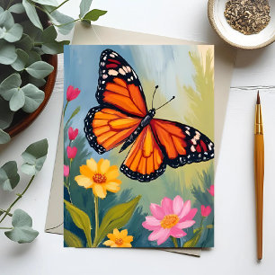 Postal Pintura en Acuarela de Flor de Mariposa Monarca