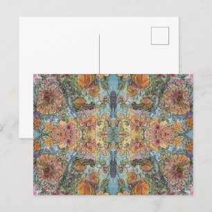 Postal Pintura en Acuarela de Jardín de Flores con Estilo