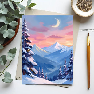 Postal Pintura en Acuarela de la Luna de Montaña en Invie
