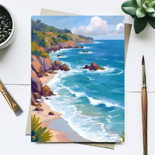 Postal Pintura en Acuarela de la Marea del Océano Azul Co