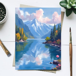Postal Pintura en Acuarela de la Naturaleza de las Montañ