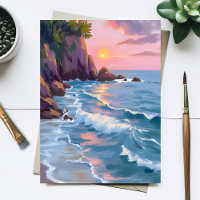 Pintura en Acuarela de la Puesta de Sol de Algodón