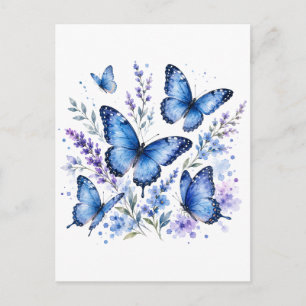 Postal Pintura en acuarela de mariposas azules