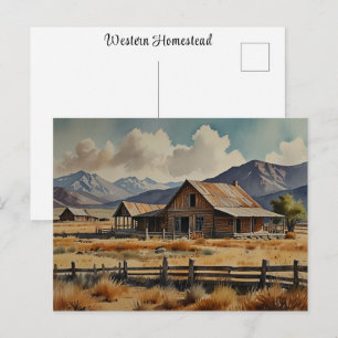 Postal Pintura en Acuarela de Rancho Homestead Occidental