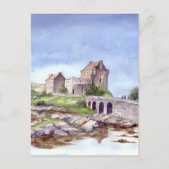 Postal Pintura en acuarela del castillo de Eilean Donan (Anverso)