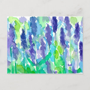 Postal Pintura en Acuarela del Jardín de Lavanda