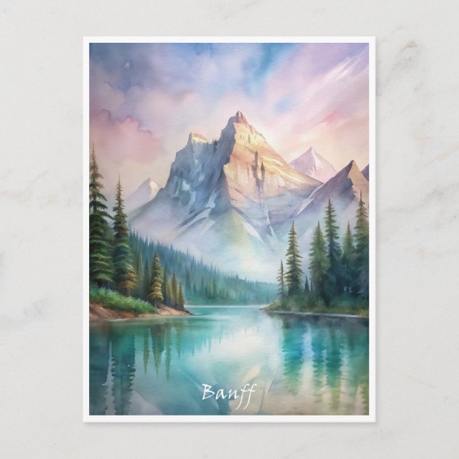 Postal Pintura en acuarela del Parque Nacional Banff  (Anverso)