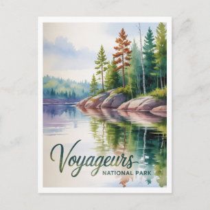 Postal Pintura en Acuarela del Parque Nacional Voyageurs